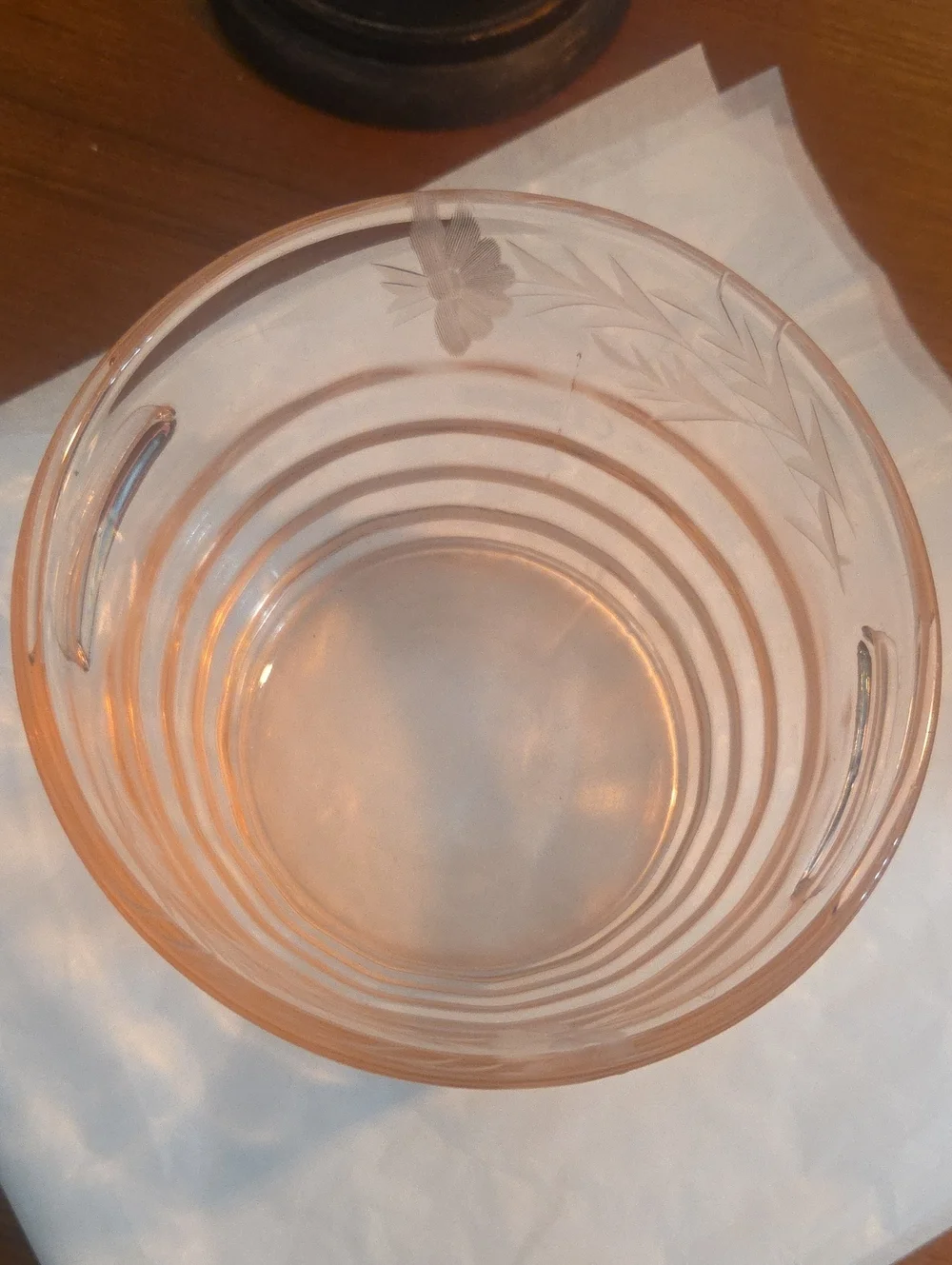 Vintaged Pink Depression Glass Etched Glass Serving Bowl/Ice Bucket
